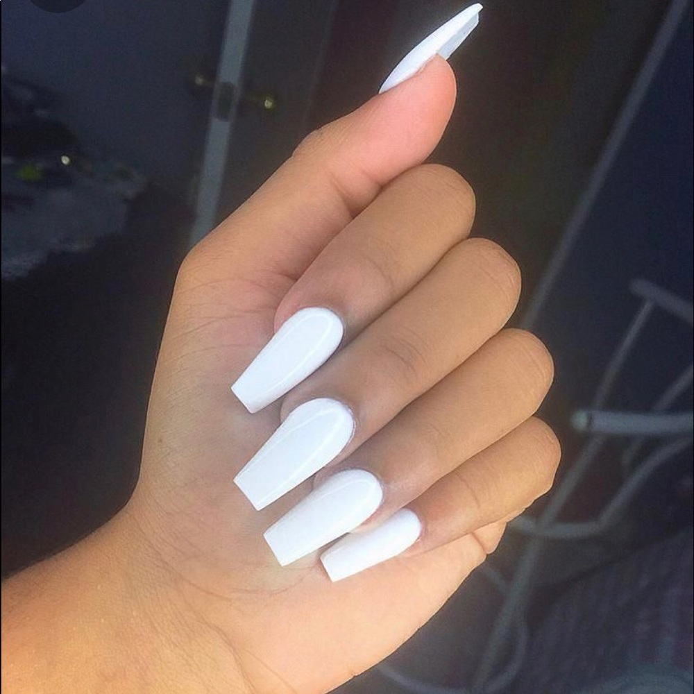 White coffin shaped nails